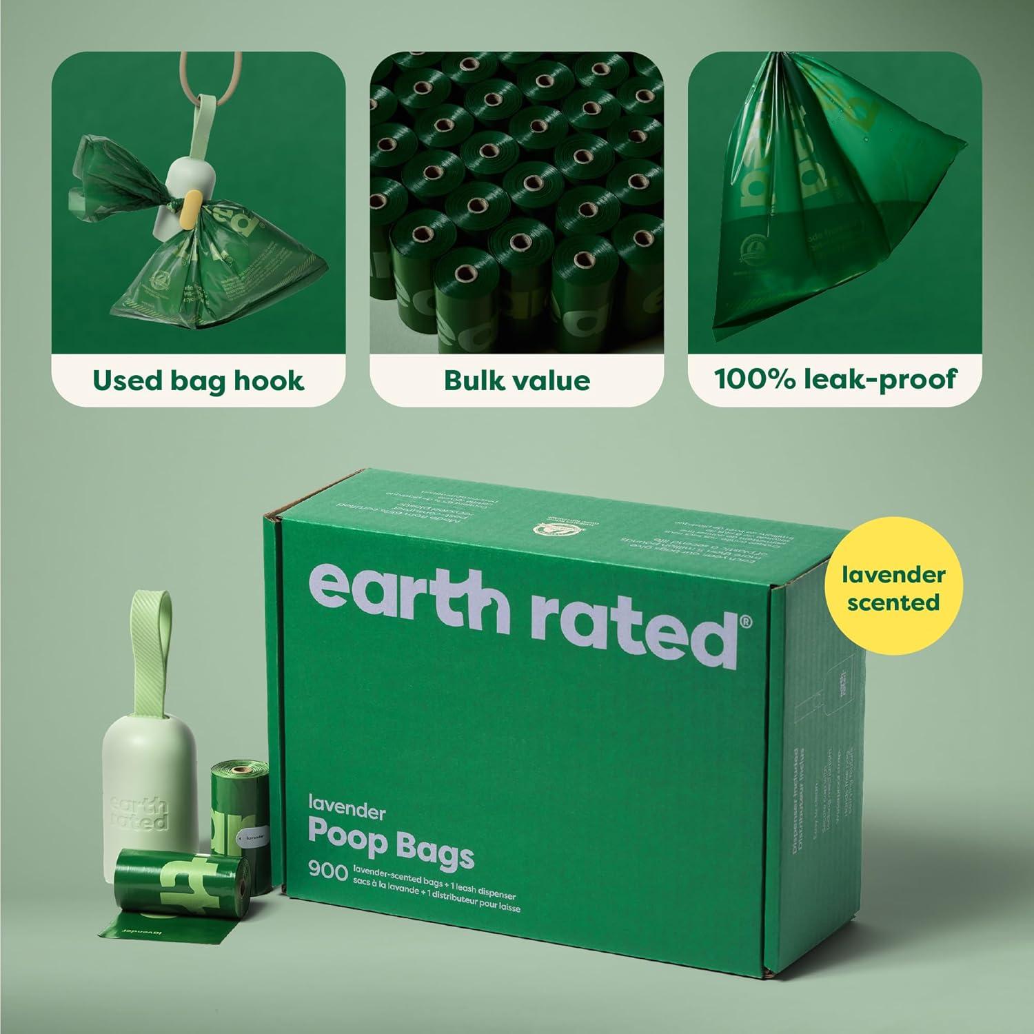 imageEarth Rated Dog Poop Bag Holder Durable and Guaranteed Leakproof Lavender Scented 1 Dispenser and 900 Bags1 Dispenser 900 Bags
