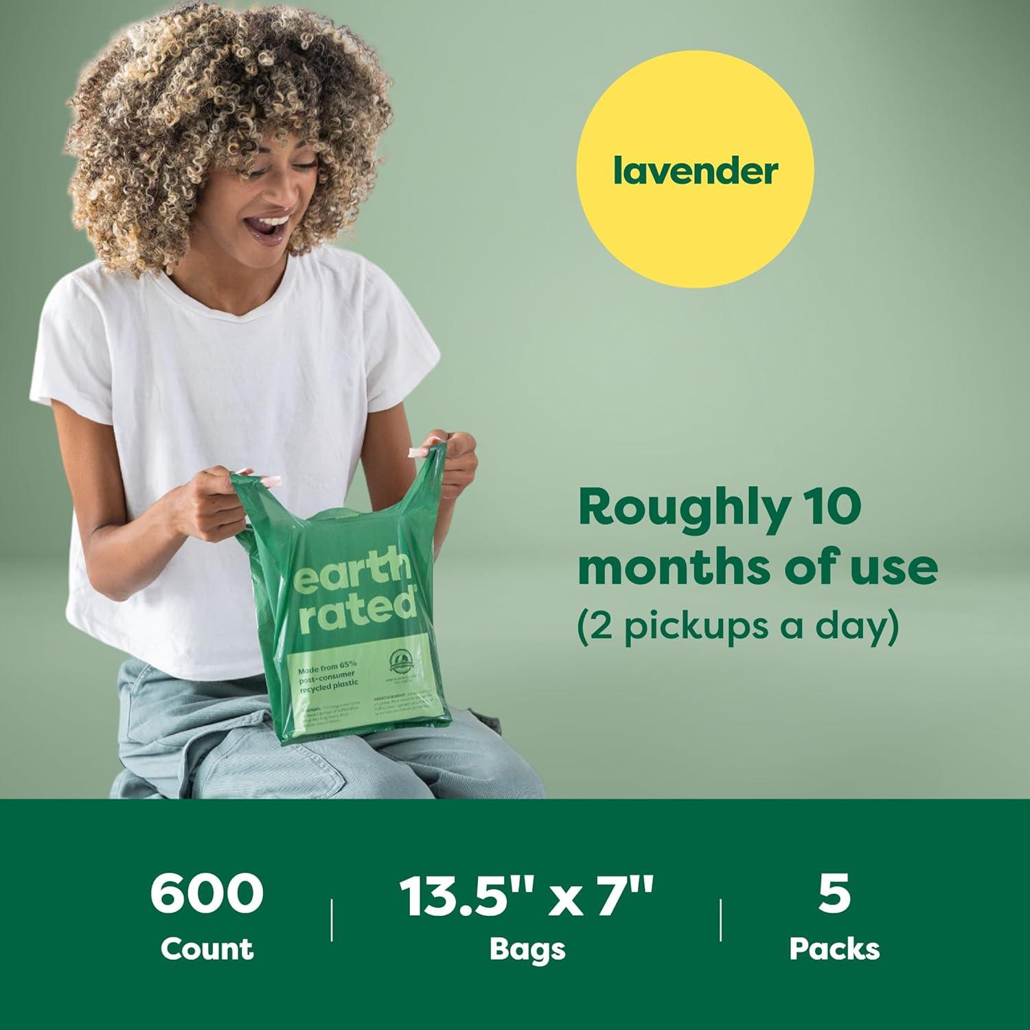 imageEarth Rated Dog Poop Bags with Handles on Refill Rolls EasyTie on a Compact Roll Extra Wide Opening Guaranteed LeakProof Unscented 105 on Rolls600 count Pack of 1