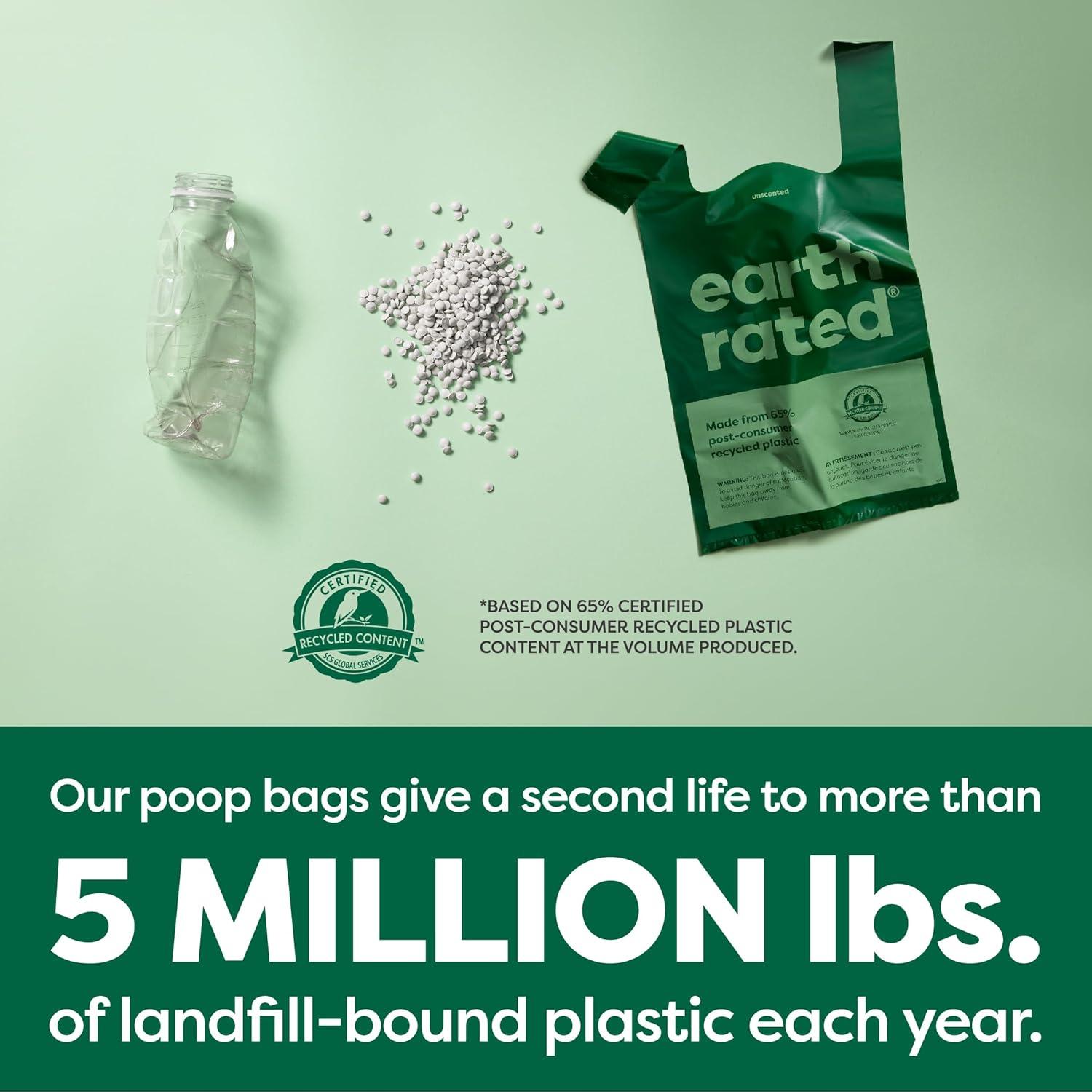 imageEarth Rated Dog Poop Bags with Handles on Refill Rolls EasyTie on a Compact Roll Extra Wide Opening Guaranteed LeakProof Unscented 105 on Rolls600 count Pack of 1