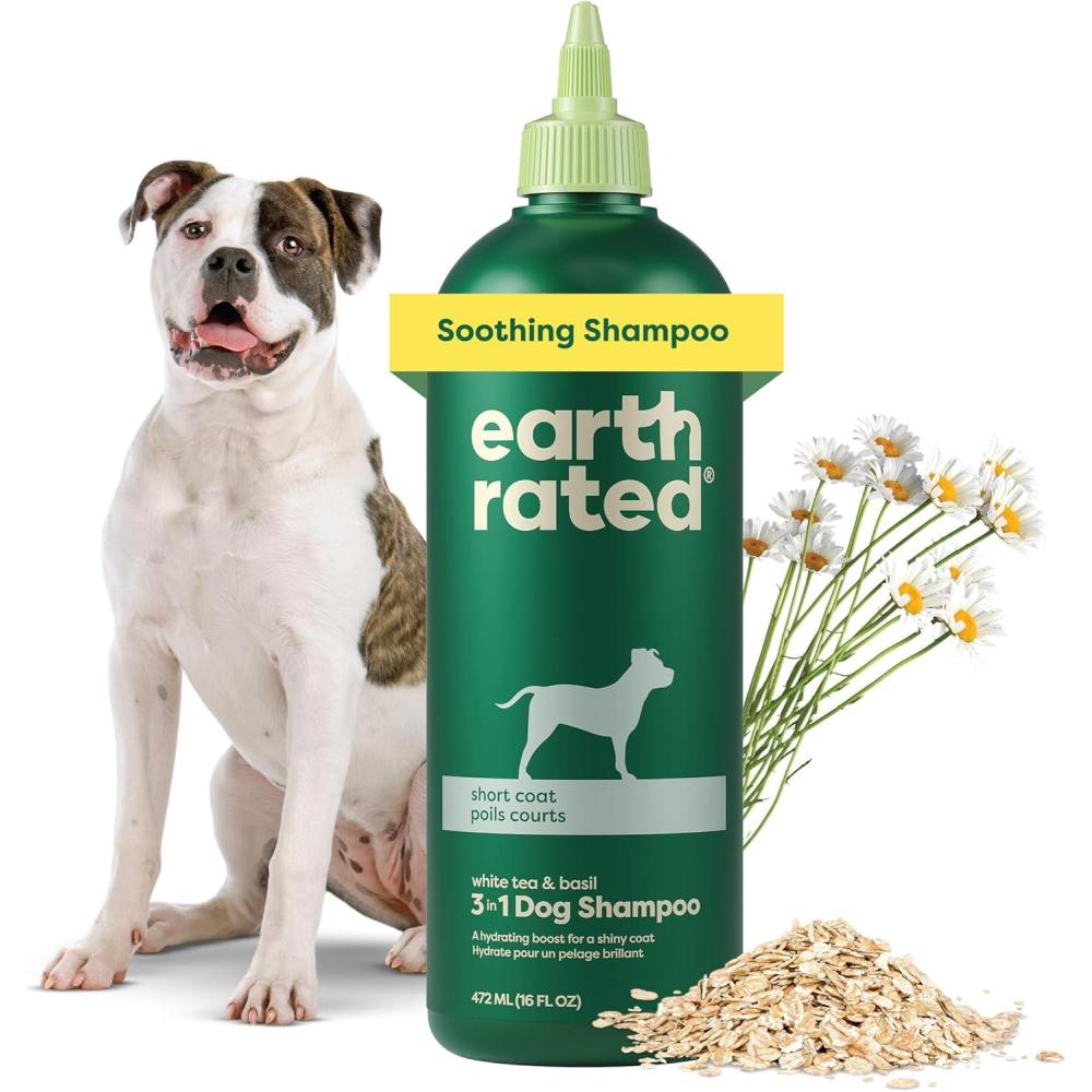 imageEarth Rated 3in1 Soothing Dog Shampoo and Conditioner Deodorizing Oatmeal Shampoos for Dogs and Puppies Great for Smelly Pets White Tea and Basil Scent 16 ozSoothing