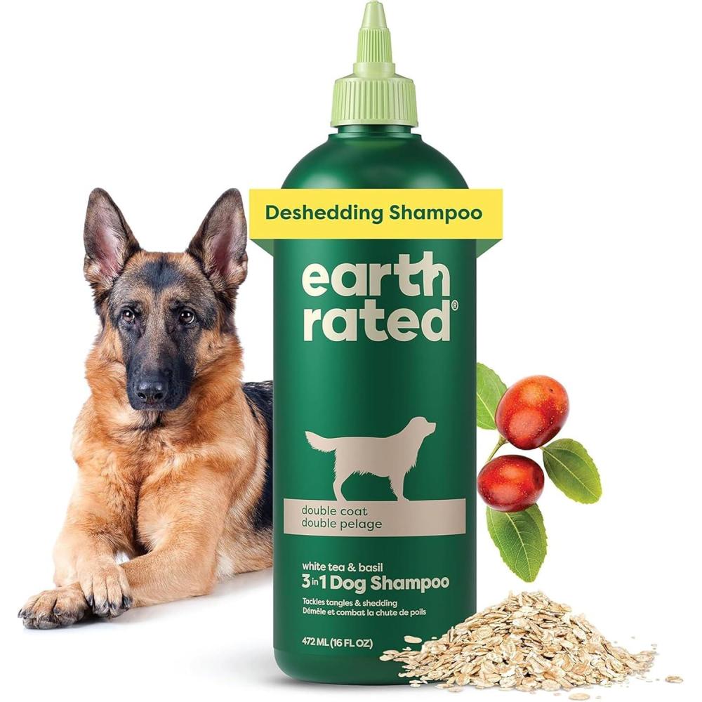 imageEarth Rated 3in1 Soothing Dog Shampoo and Conditioner Deodorizing Oatmeal Shampoos for Dogs and Puppies Great for Smelly Pets White Tea and Basil Scent 16 ozDeshedding Shampoo