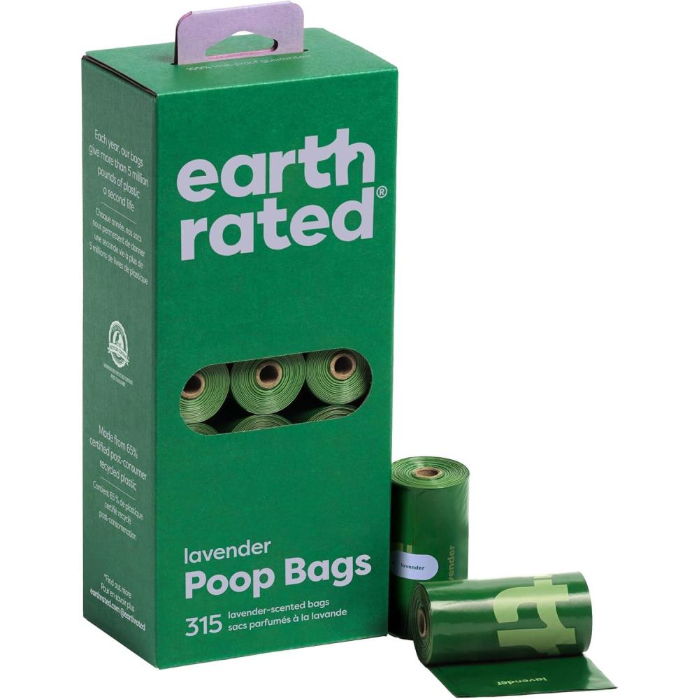 imageEarth Rated Dog Poop Bags Guaranteed Leakproof and Extra Thick Waste Bag Single Refill Rolls for Dogs Unscented 315 CountLavender