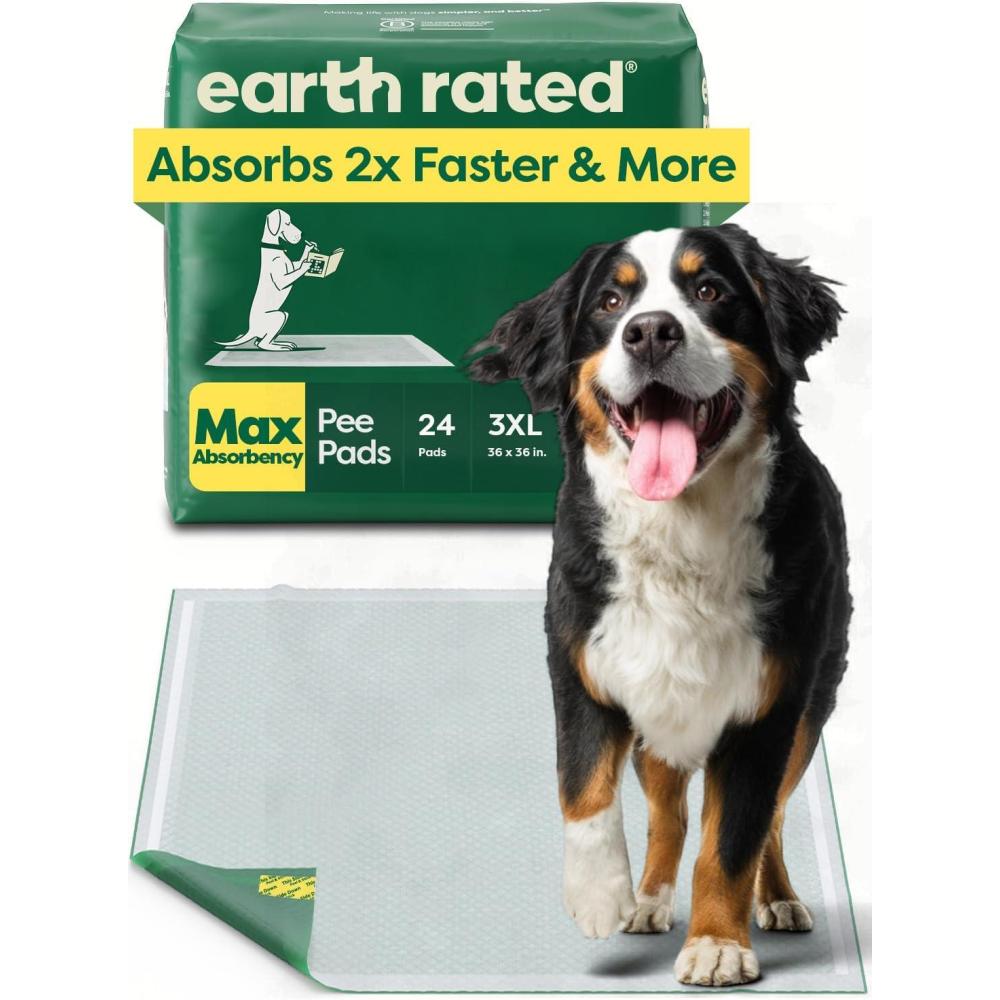 imageEarth Rated Max Absorbency Puppy Pee Pads for Dogs Absorbs 2X Faster ampamp 2X More LeakProof Odor Control Potty Training Unscented XL 28 x 34 40 Count3XL 36x36 24ct
