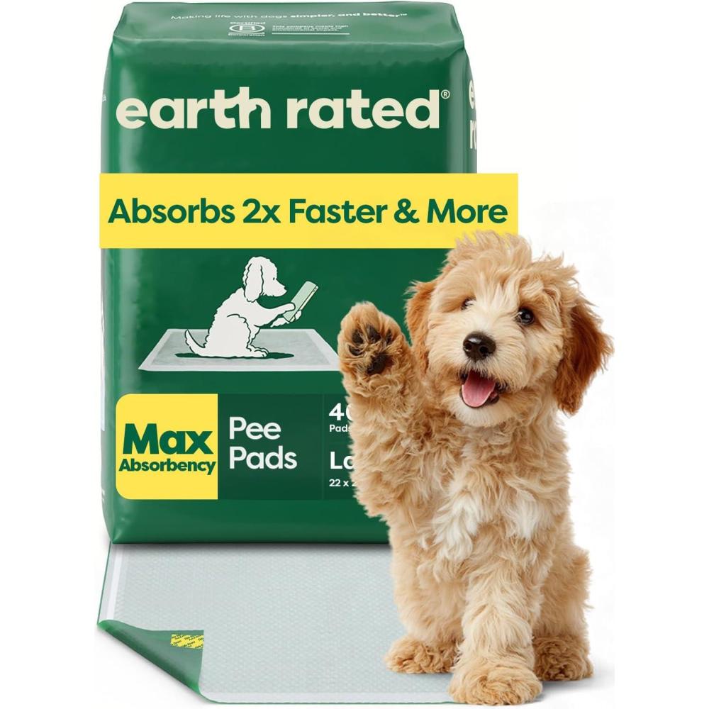 imageEarth Rated Max Absorbency Puppy Pee Pads for Dogs Absorbs 2X Faster ampamp 2X More LeakProof Odor Control Potty Training Unscented XL 28 x 34 40 CountL 22x23 40ct