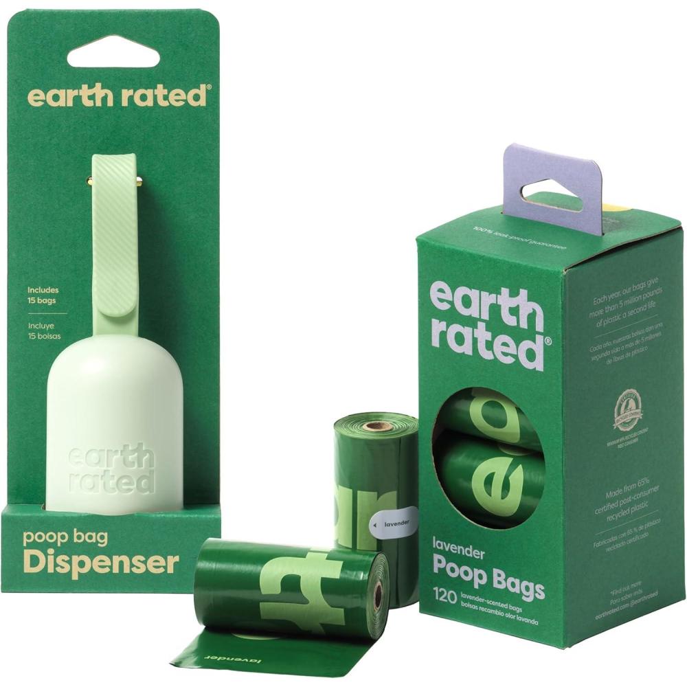 imageEarth Rated Perfect DogWalking Bundle Includes 1 Poop Bag Dispenser and 120 LeakProof Extra Thick Waste Bags LavenderScented