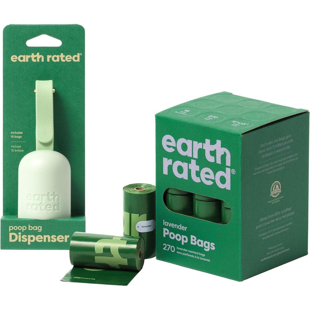 imageEarth Rated Perfect DogWalking Bundle Includes 1 Poop Bag Dispenser and 270 LeakProof Extra Thick Waste Bags LavenderScented