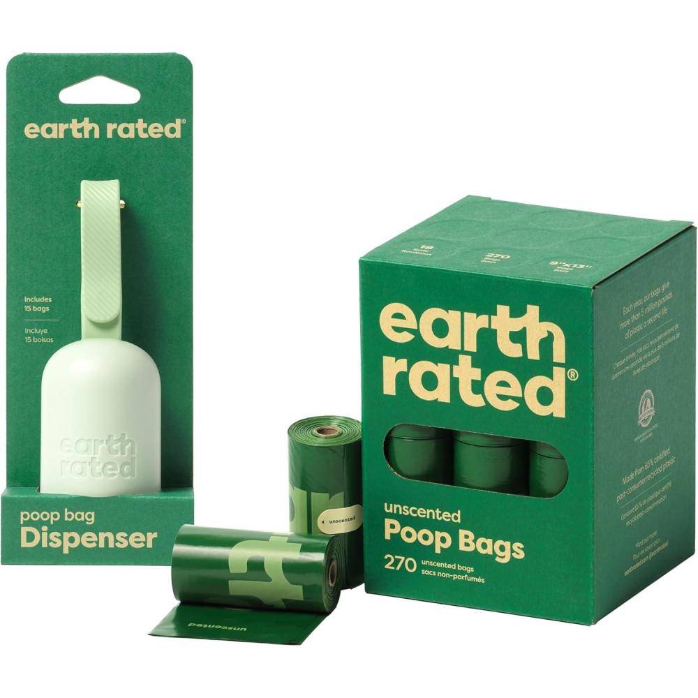 imageEarth Rated Perfect DogWalking Bundle Includes 1 Poop Bag Dispenser and 270 LeakProof Extra Thick Waste Bags Unscented