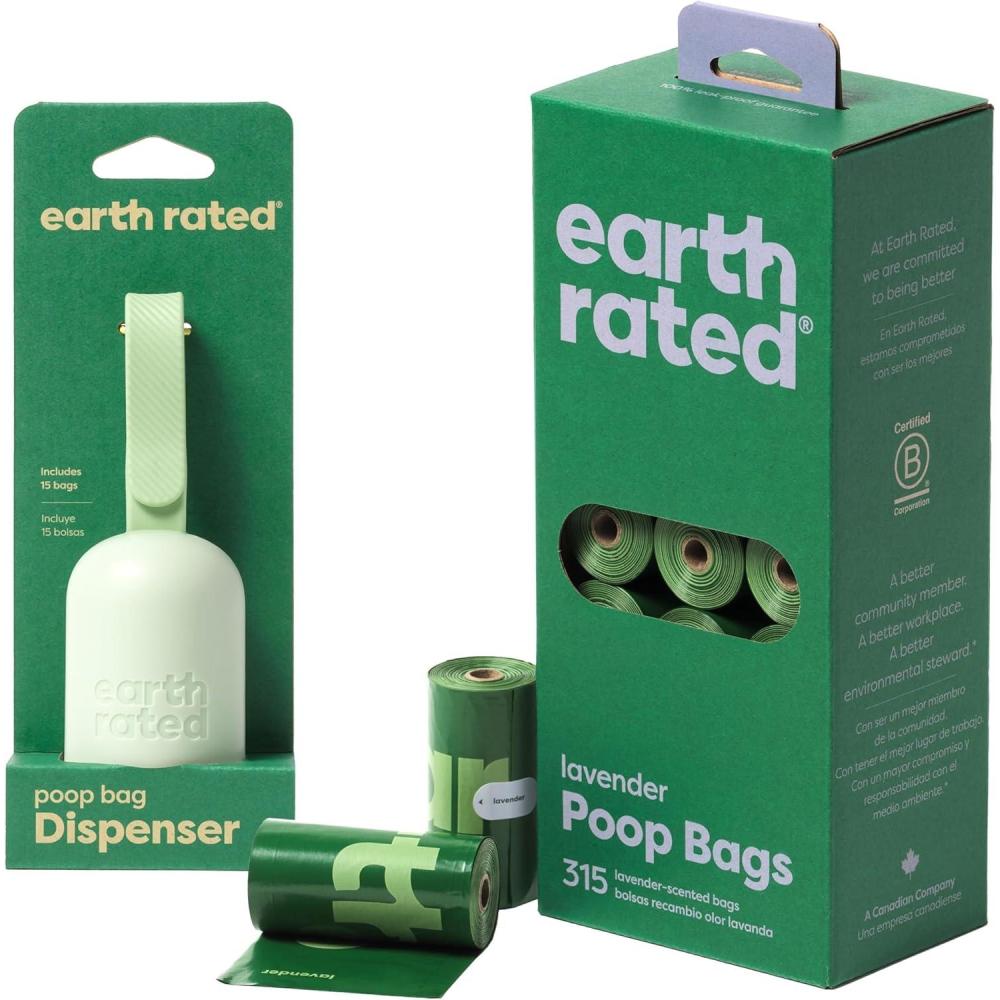 imageEarth Rated Perfect DogWalking Bundle Includes 1 Poop Bag Dispenser and 315 LeakProof Extra Thick Waste Bags LavenderScented