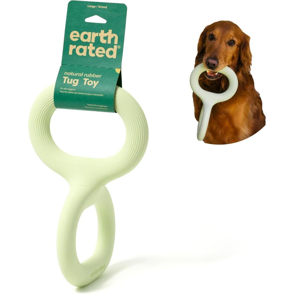 imageEarth Rated Tug of War Toy for Dogs and Puppies Interactive Dog Pull Toys Ergonomic Grip Natural Rubber Small GreenLarge