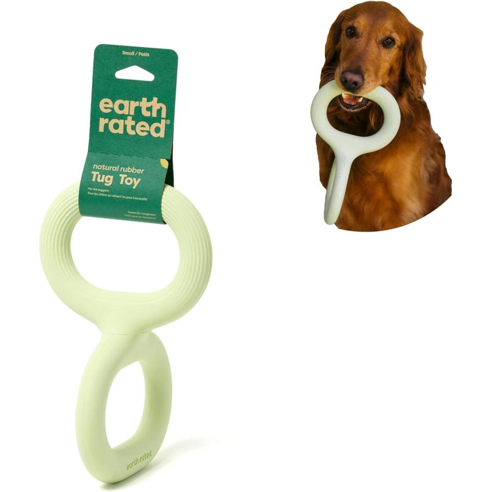 imageEarth Rated Tug of War Toy for Dogs and Puppies Interactive Dog Pull Toys Ergonomic Grip Natural Rubber Small GreenSmall