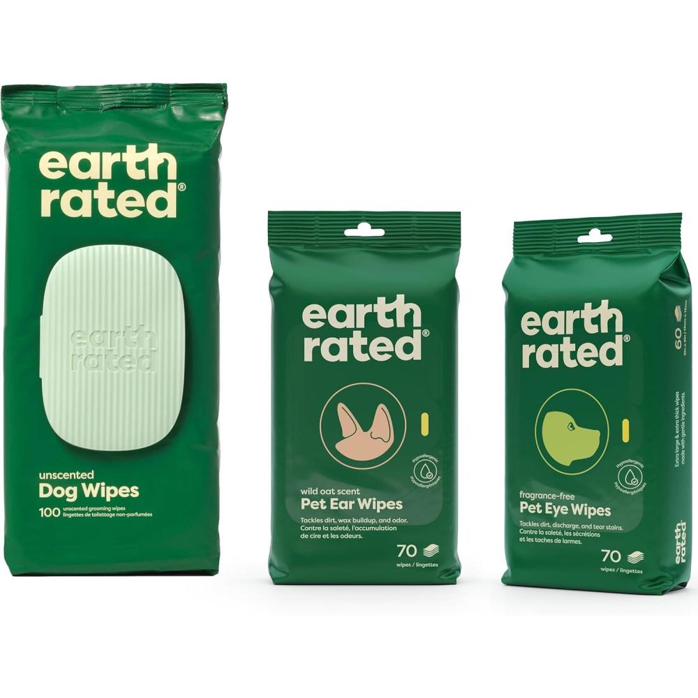 imageEarth Rated Ultimate Dog Grooming Bundle  Includes Unscented Grooming Wipes Hypoallergenic Ear and Eye Wipes