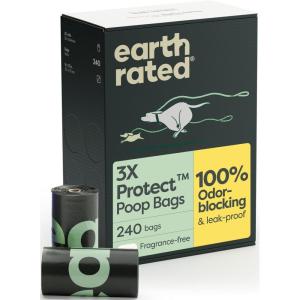Earth Rated Odor-Blocking Poop Bags for Dogs with 3X Protect, Guaranteed to Block Smells & Leak-Proof Performance, Conceals Smell & Mess, Unscented, 240 Count(240 Bags)